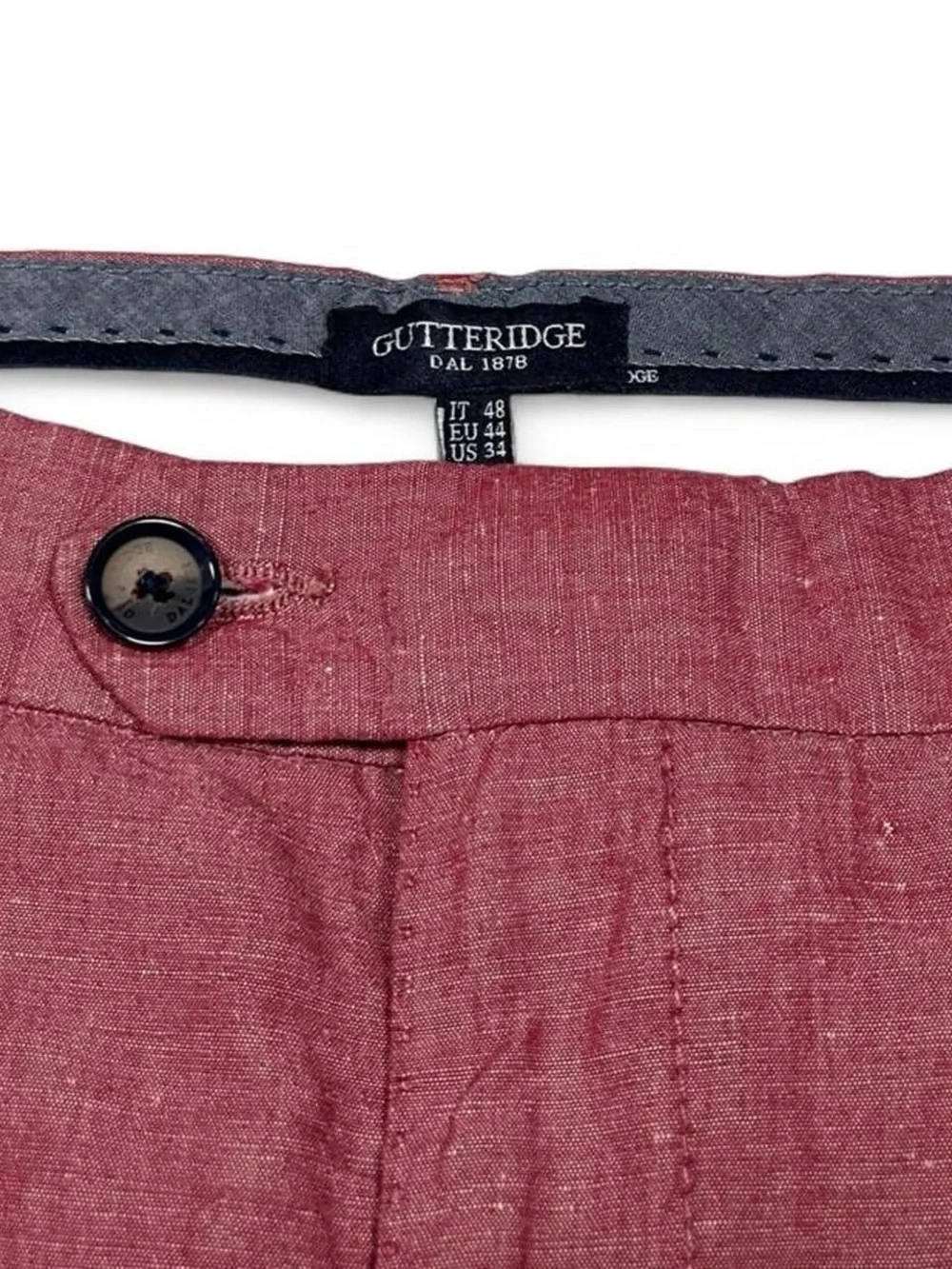 NWOT Gutteridge Rosso Slim Fit Slack Chino Red Linen Blend Pleated Pants W34 L32